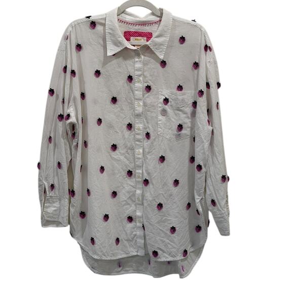 Anthropologie Bennet Buttondown Shirt Embroidered Strawberry - Picture 2 of 6